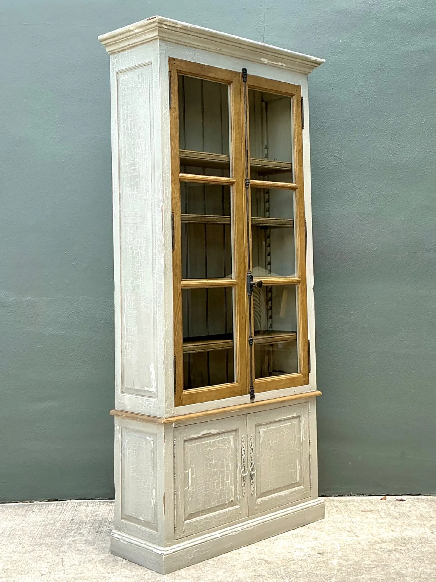 Vintage Distressed Wood and Glass Tall Cabinet — additional photo 5