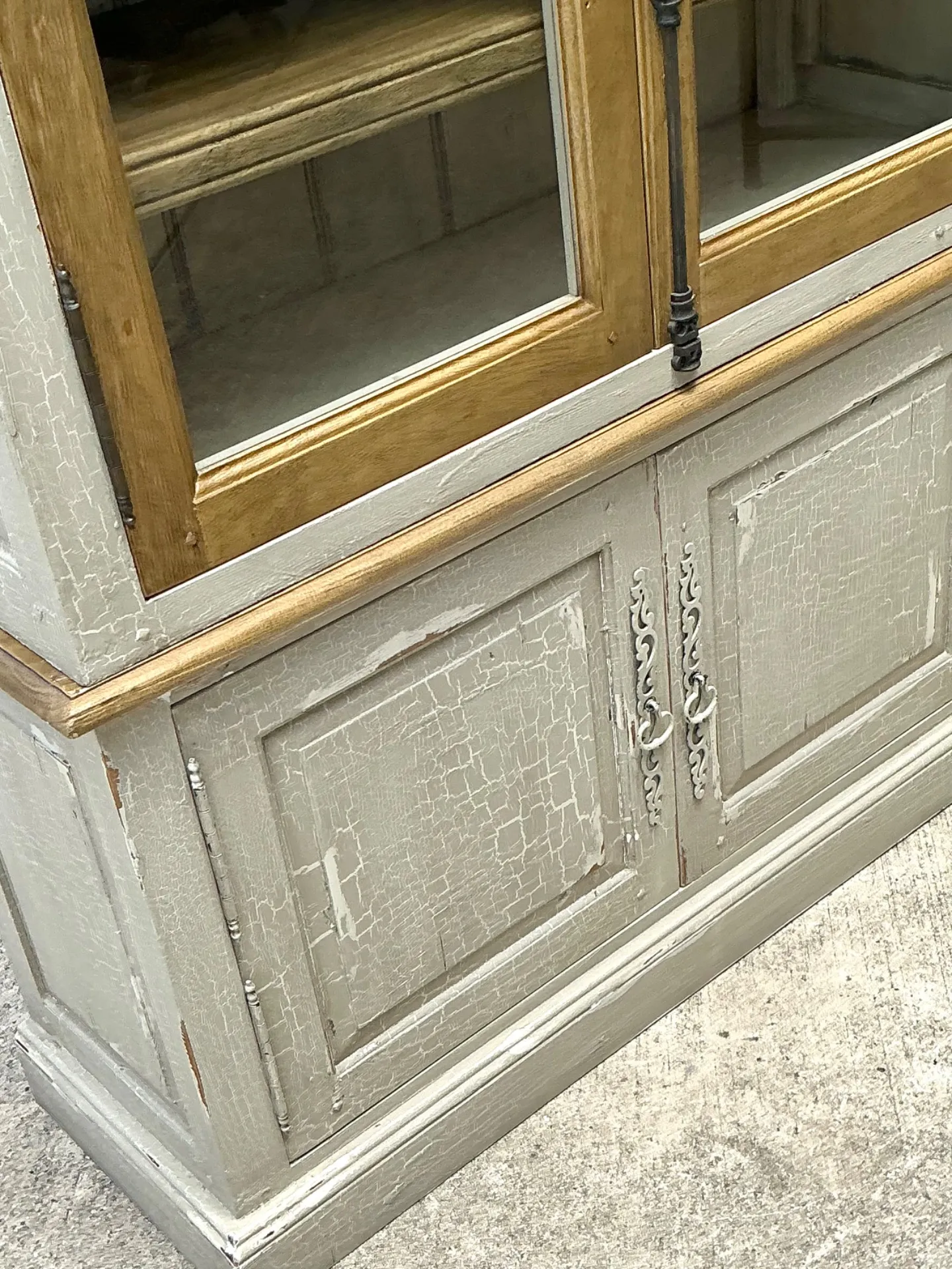 Vintage Distressed Wood and Glass Tall Cabinet — additional photo 7