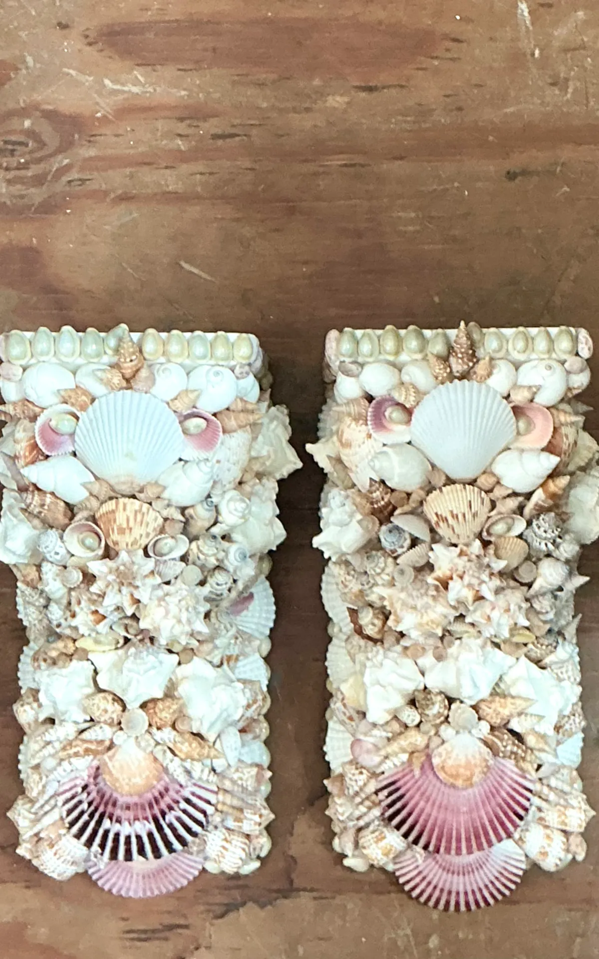Vintage Shell Encrusted Wall Brackets - Pair