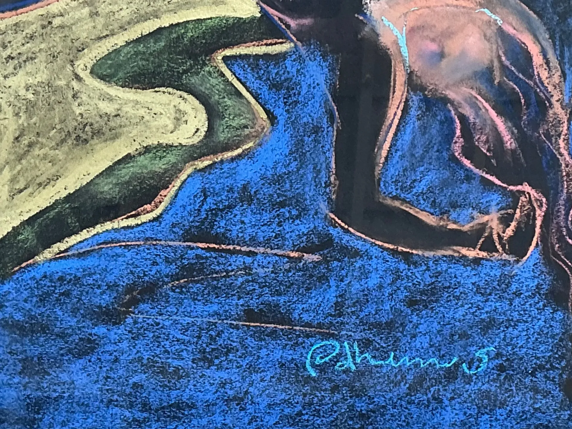 Vintage Abstract Nude Pastel Drawing — additional photo 1