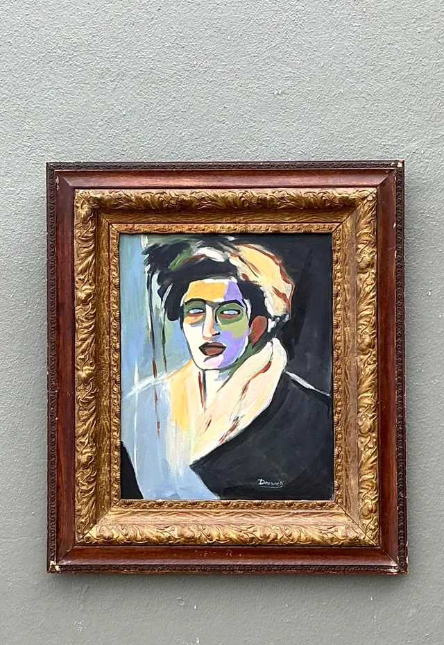 Vintage Expressionist Portrait Oil on Canvas — additional photo 1