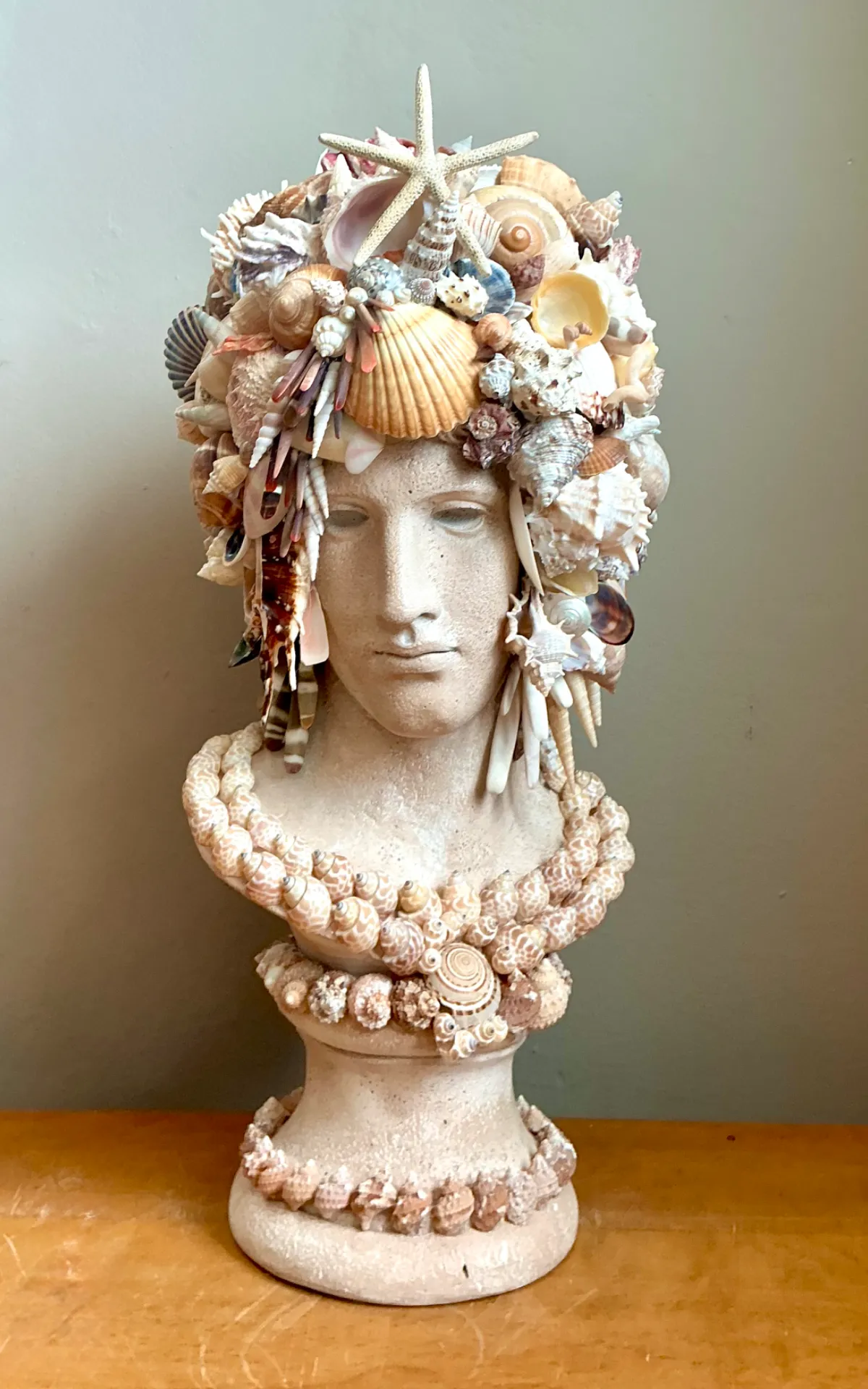 Vintage Shell Encrusted Bust Sculpture