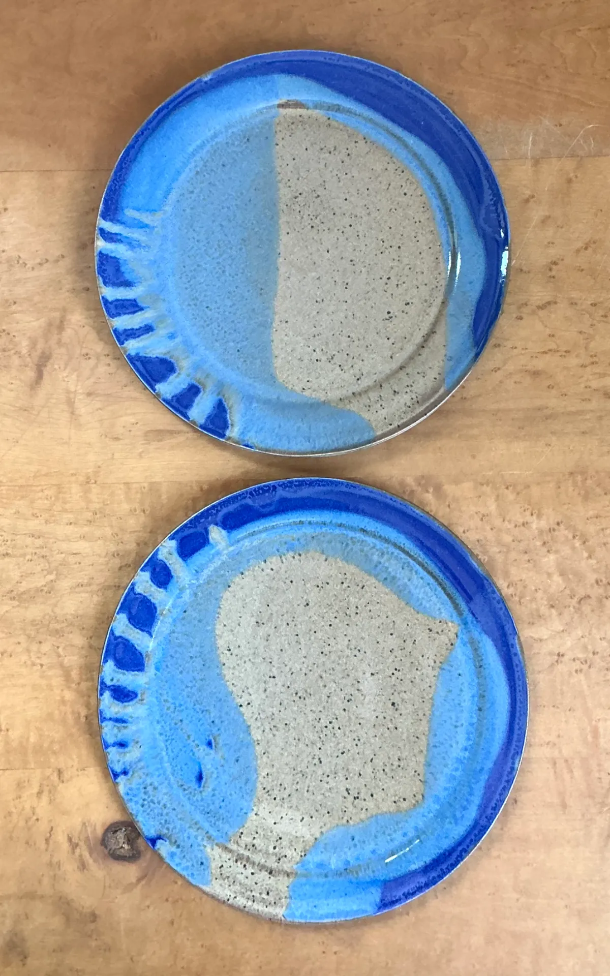 Vintage Blue Abstract Pottery Plates - A Pair — additional photo 2