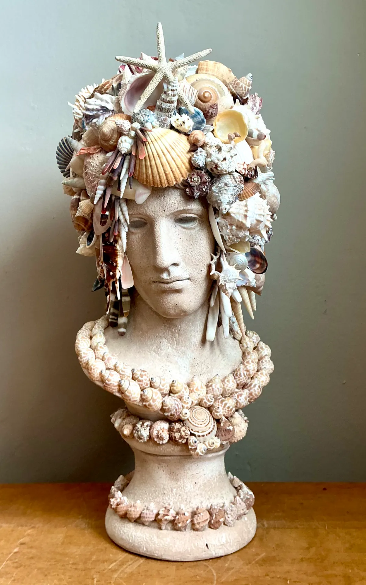 Vintage Shell Encrusted Bust Sculpture — additional photo 6