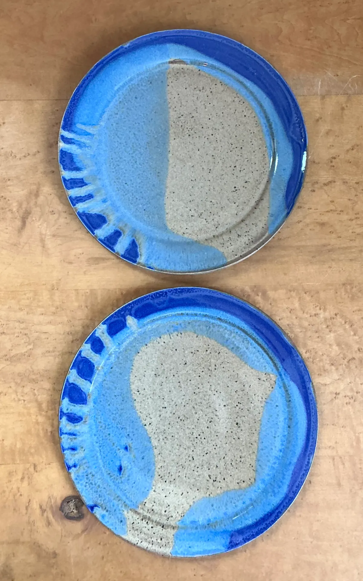 Vintage Blue Abstract Pottery Plates - A Pair — additional photo 6