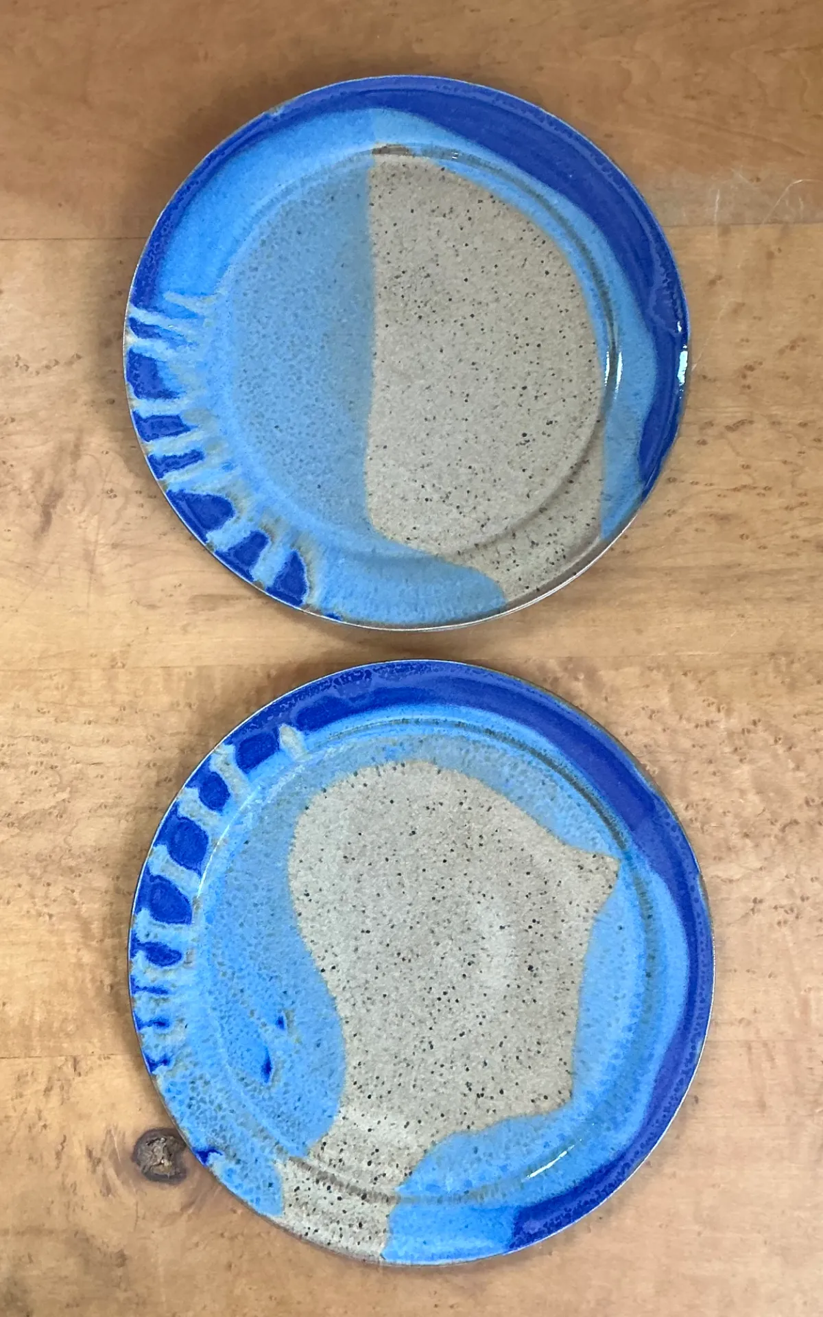 Vintage Blue Abstract Pottery Plates - A Pair
