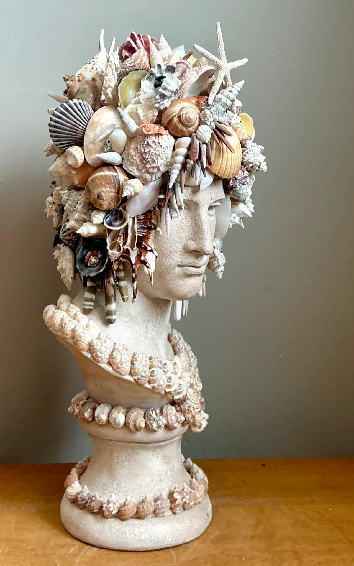 Vintage Shell Encrusted Bust Sculpture — additional photo 3