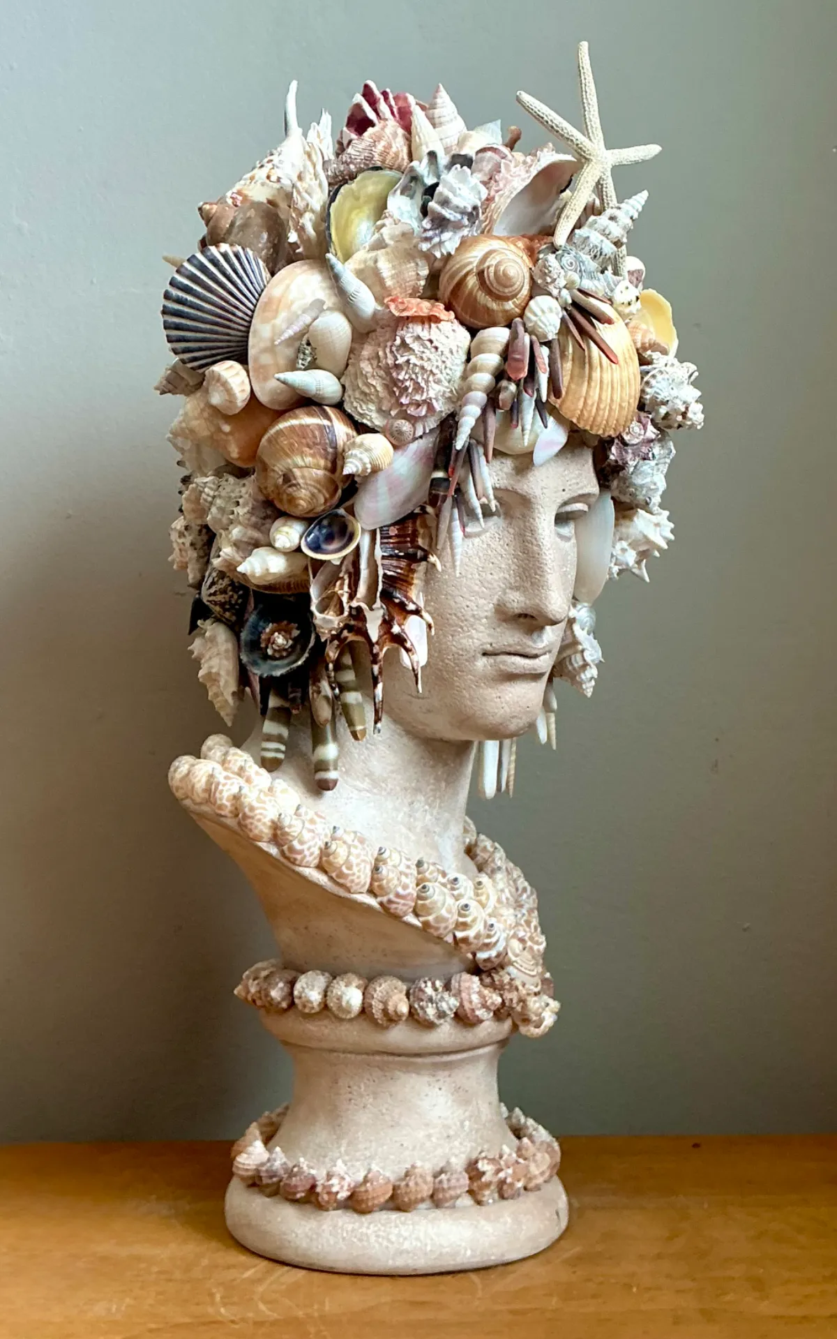 Vintage Shell Encrusted Bust Sculpture — additional photo 5