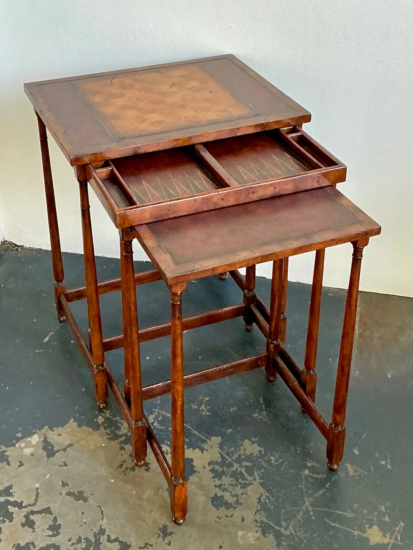 Vintage Theodore Alexander Wood Nesting Tables with Game Boards — additional photo 2