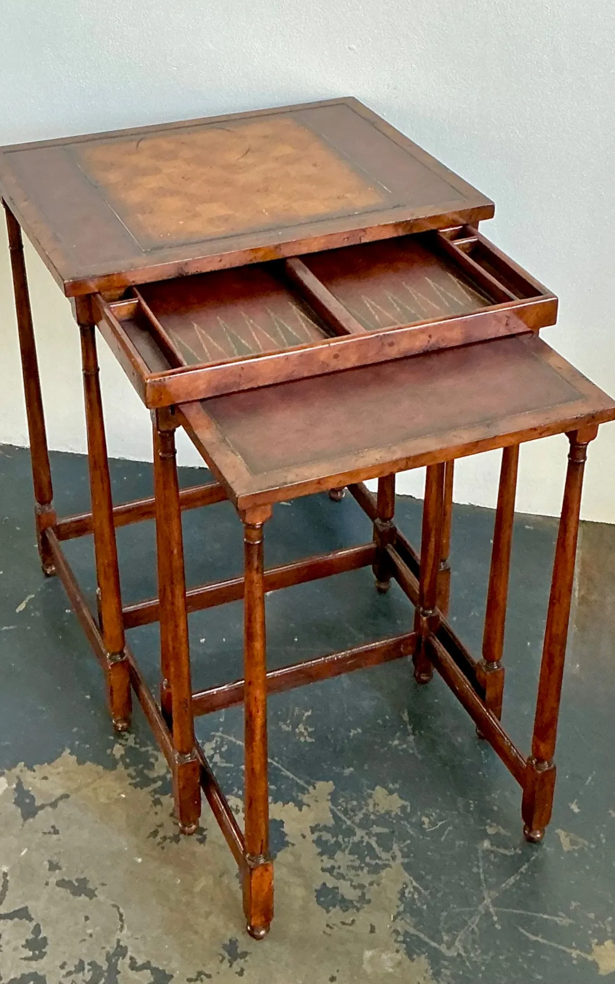 Vintage Theodore Alexander Wood Nesting Tables with Game Boards — additional photo 2