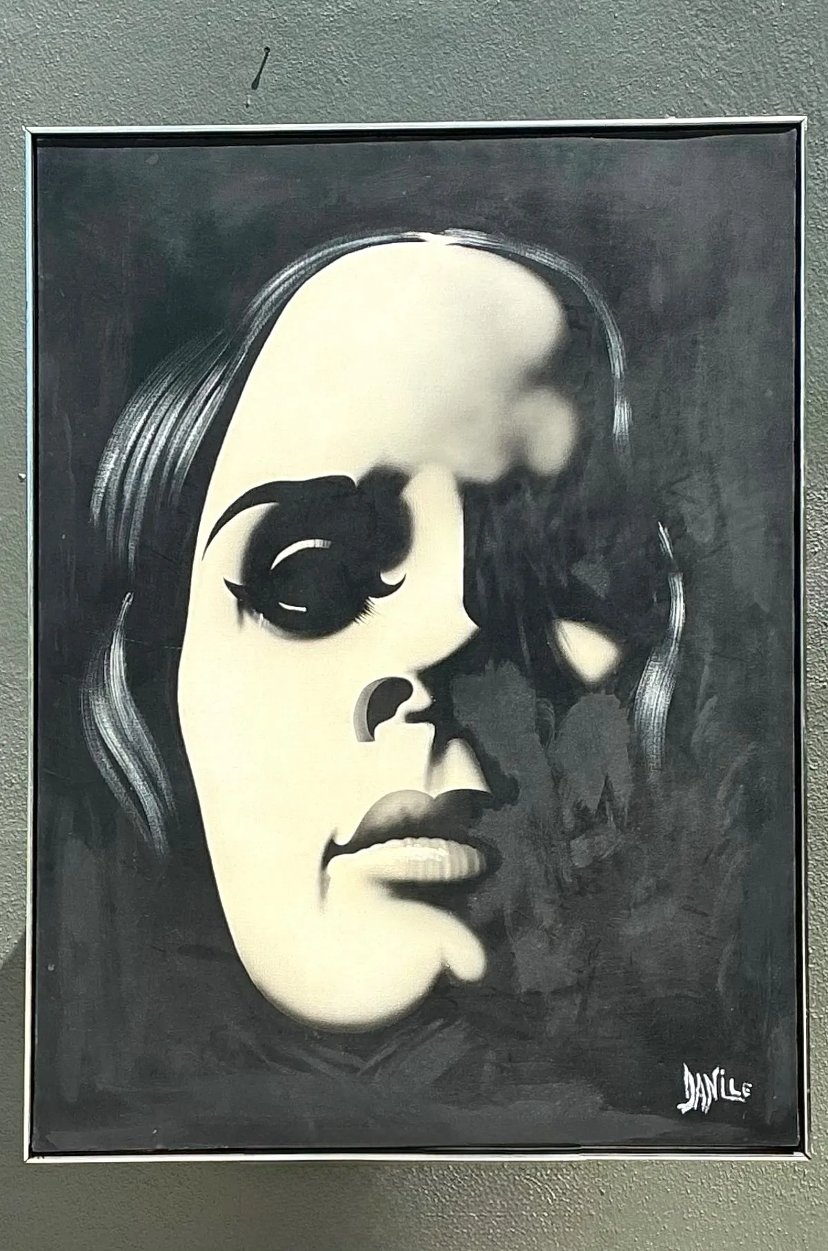 Vintage Monumental Monochromatic Portrait Oil On Canvas