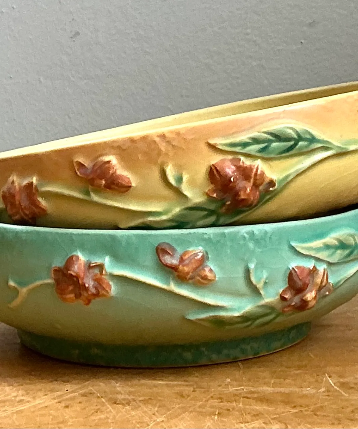 Vintage Roseville “Bittersweet” Floral Ceramic Bowls - Pair — additional photo 2