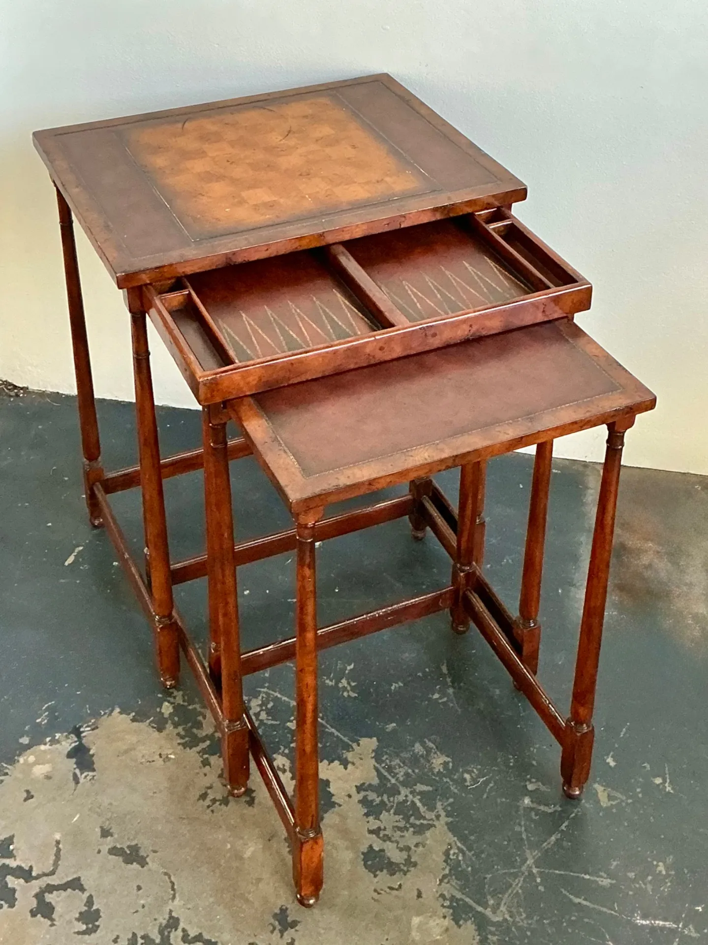 Vintage Theodore Alexander Wood Nesting Tables with Game Boards — additional photo 6