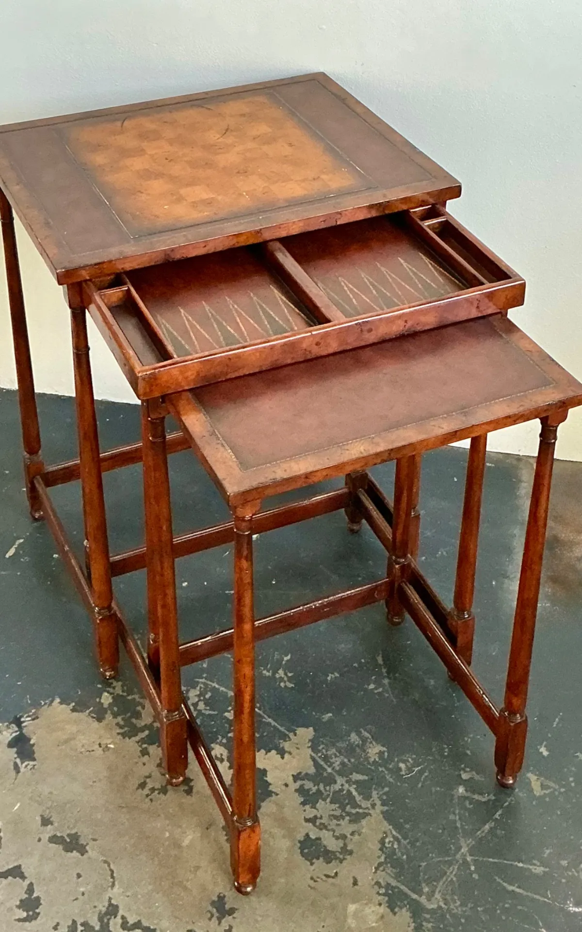 Vintage Theodore Alexander Wood Nesting Tables with Game Boards — additional photo 6