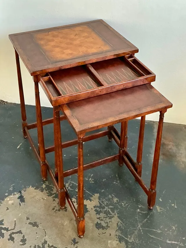 Vintage Theodore Alexander Wood Nesting Tables with Game Boards — additional photo 6