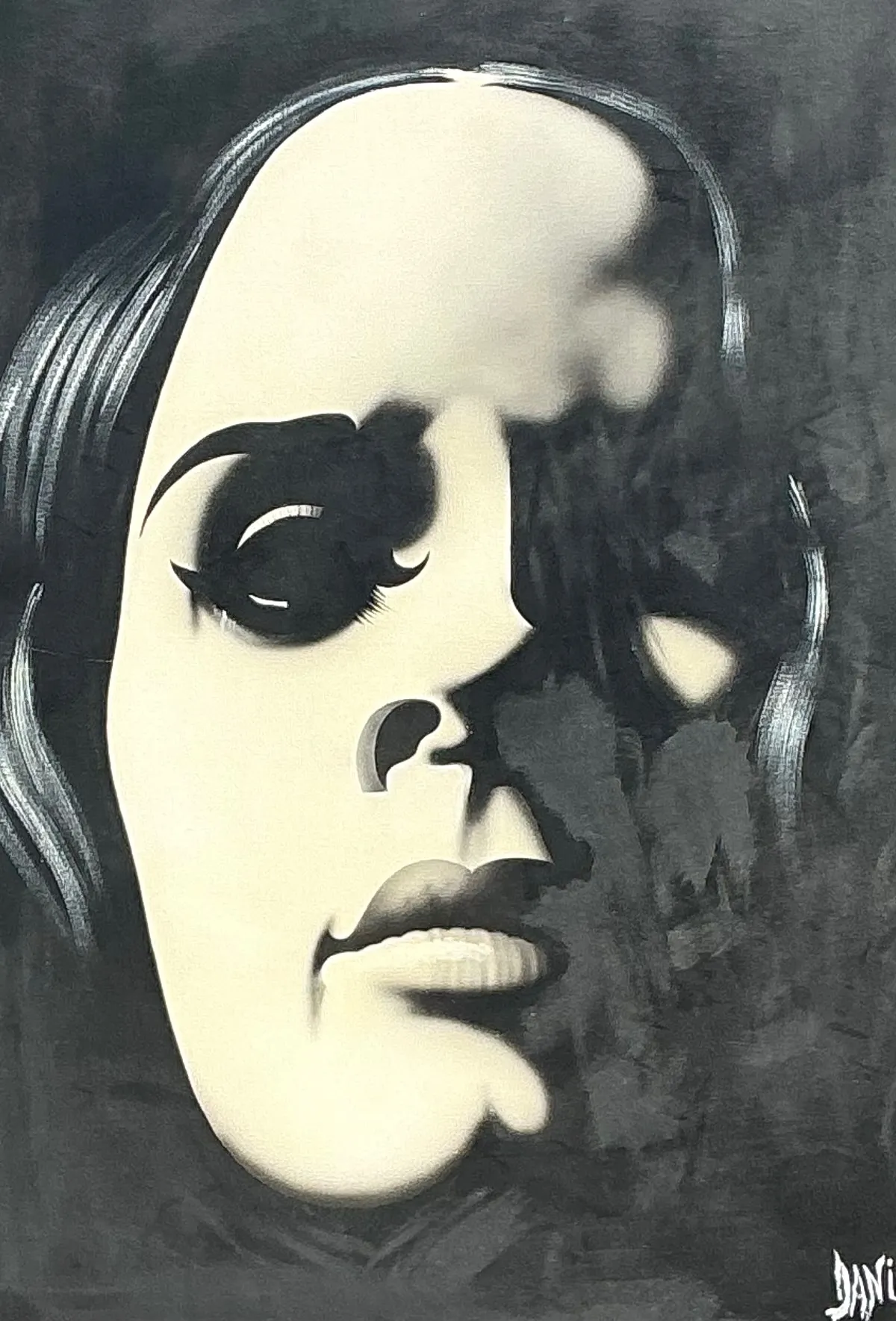 Vintage Monumental Monochromatic Portrait Oil On Canvas — additional photo 4