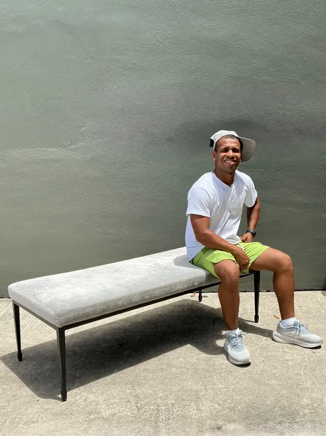Vintage Bernhardt Upholstered Metal Frame Bench — additional photo 1