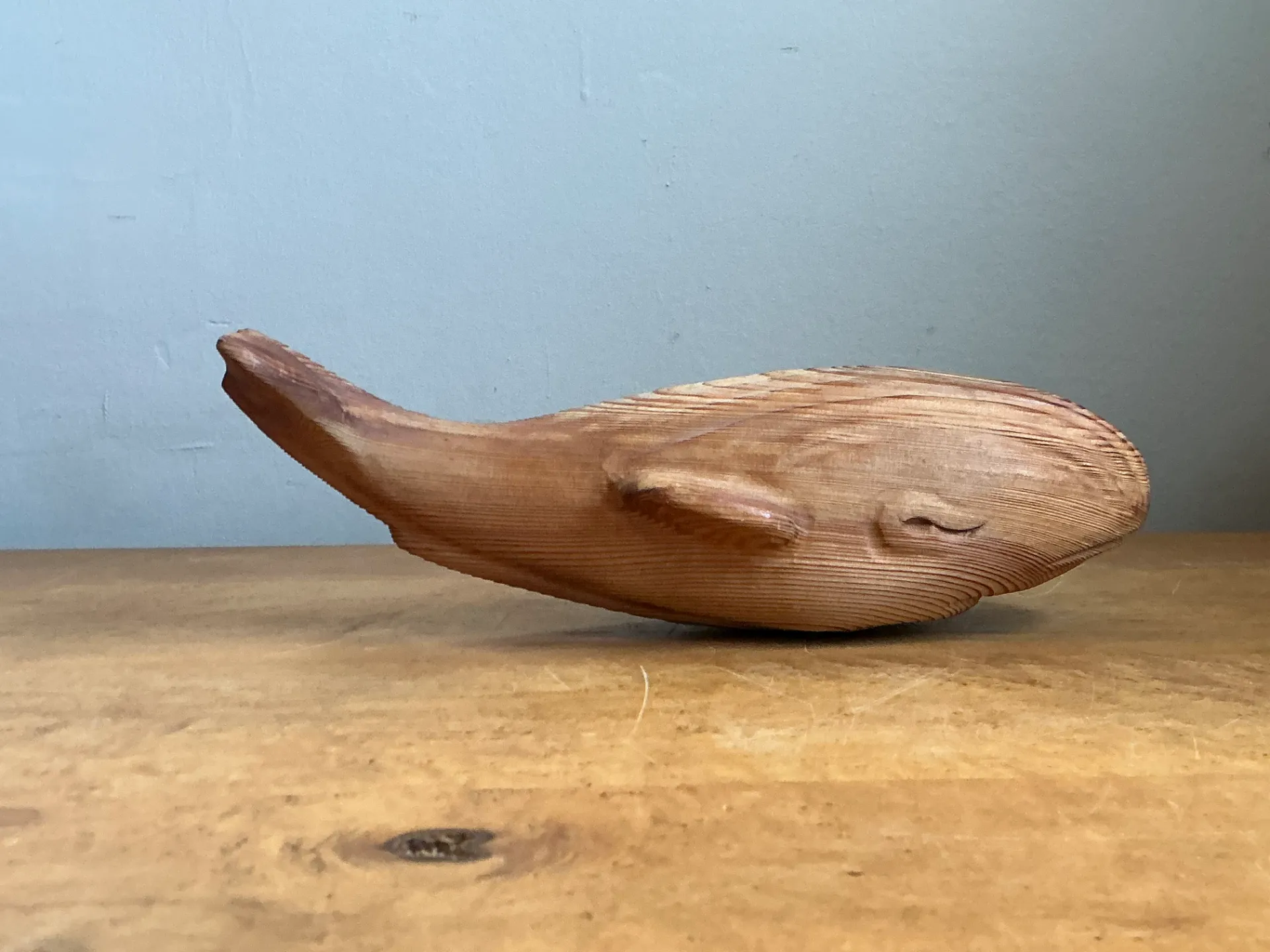 Vintage Carved Wood Whale Sculpture — additional photo 1