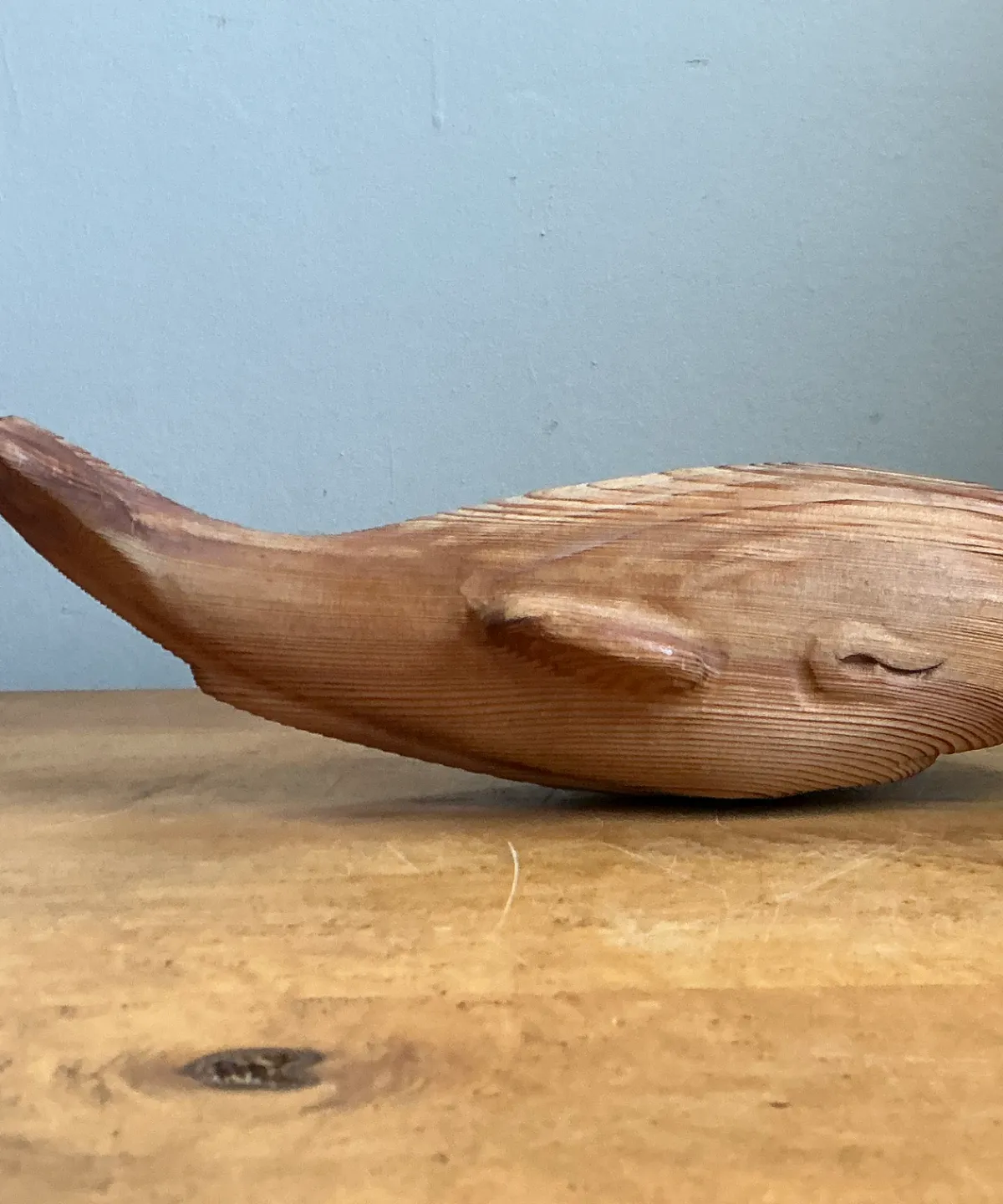 Vintage Carved Wood Whale Sculpture