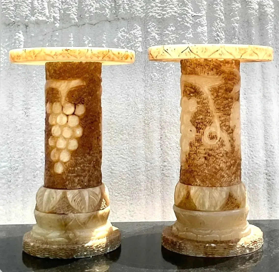Vintage Italian Carved Alabaster Pedestals - A Pair — additional photo 4
