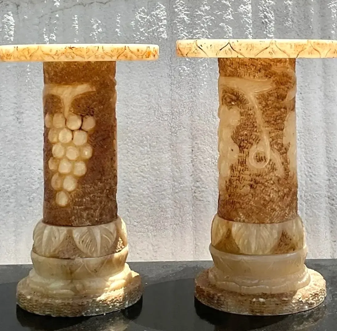 Vintage Italian Carved Alabaster Pedestals - A Pair — additional photo 2