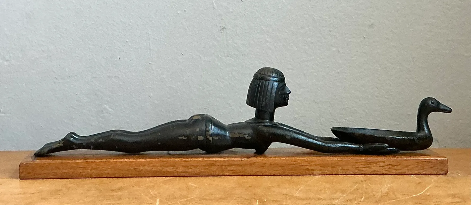 Vintage Metal Egyptian Figure on Wood Base — additional photo 2
