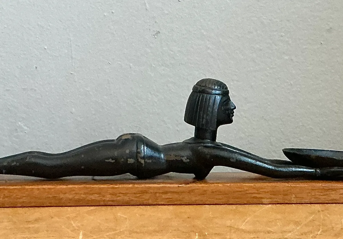Vintage Metal Egyptian Figure on Wood Base — additional photo 2