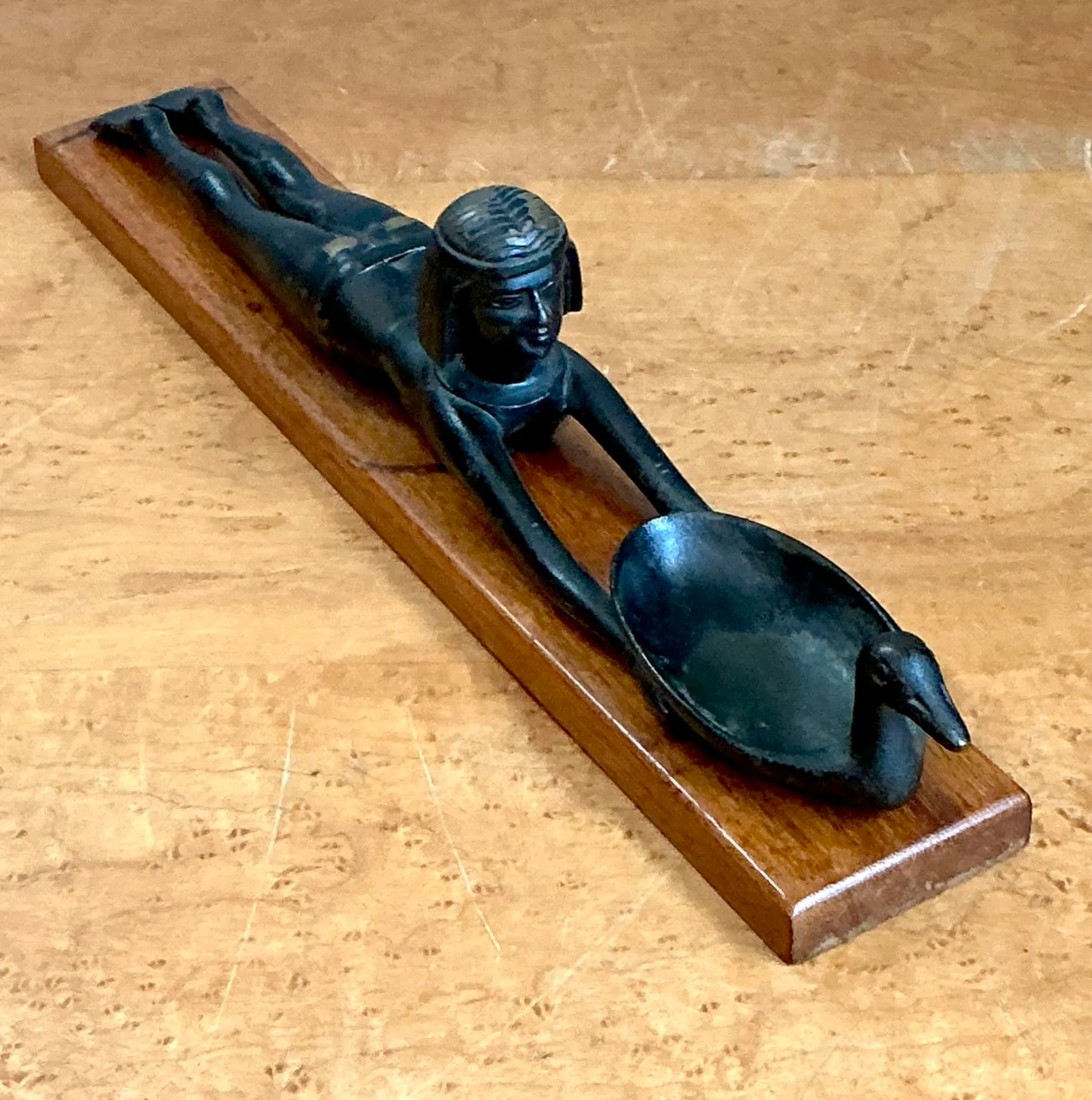 Vintage Metal Egyptian Figure on Wood Base — additional photo 7