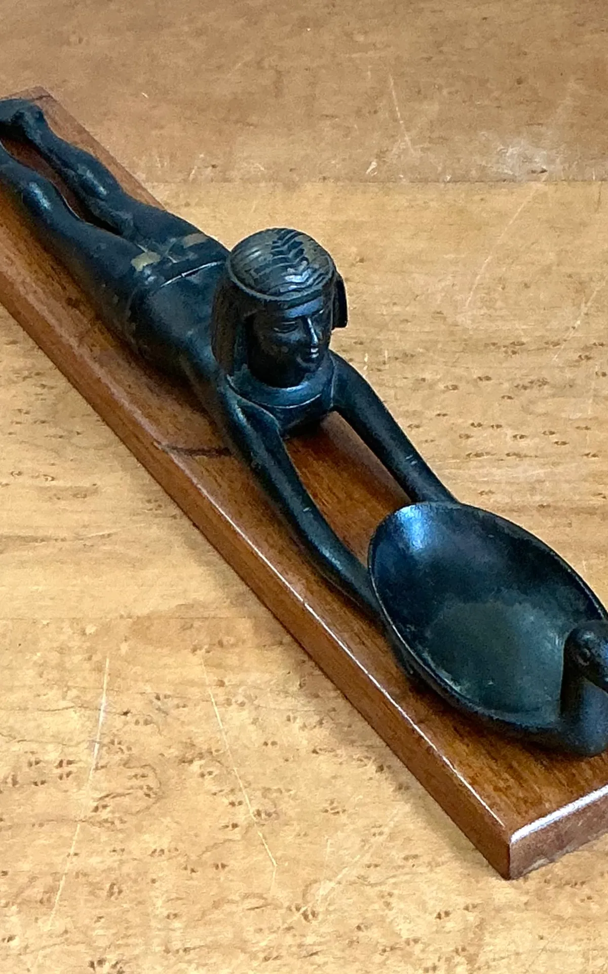 Vintage Metal Egyptian Figure on Wood Base — additional photo 1