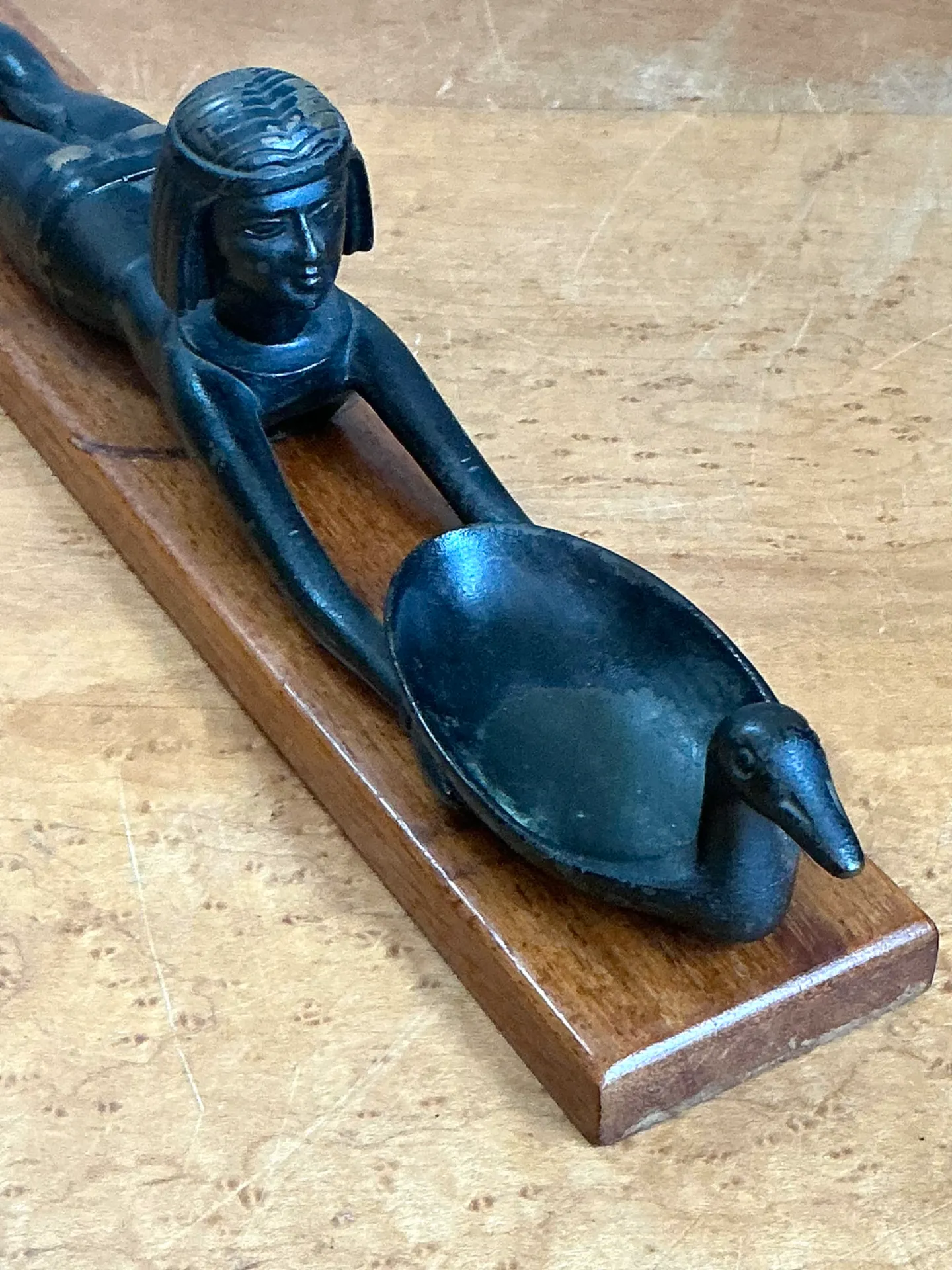 Vintage Metal Egyptian Figure on Wood Base — additional photo 3