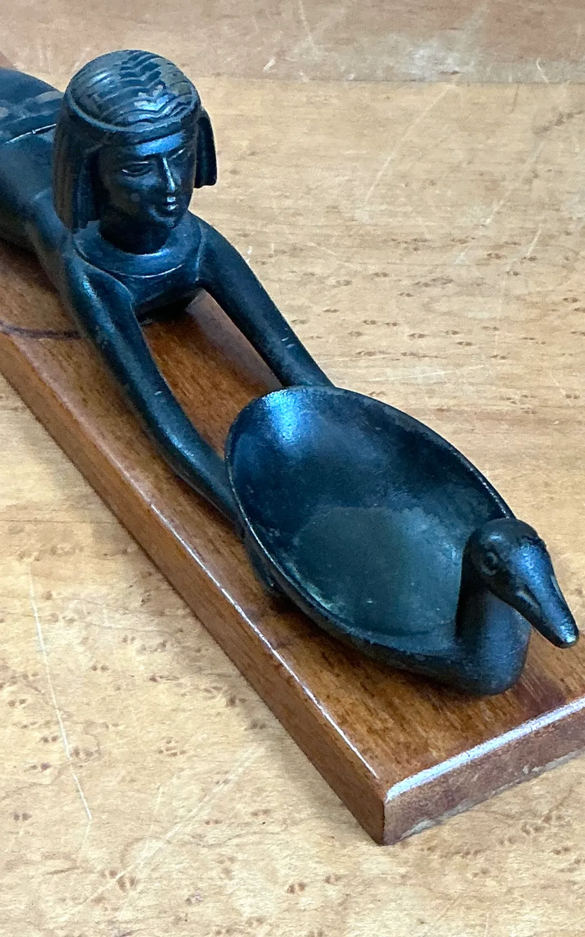 Vintage Metal Egyptian Figure on Wood Base — additional photo 3