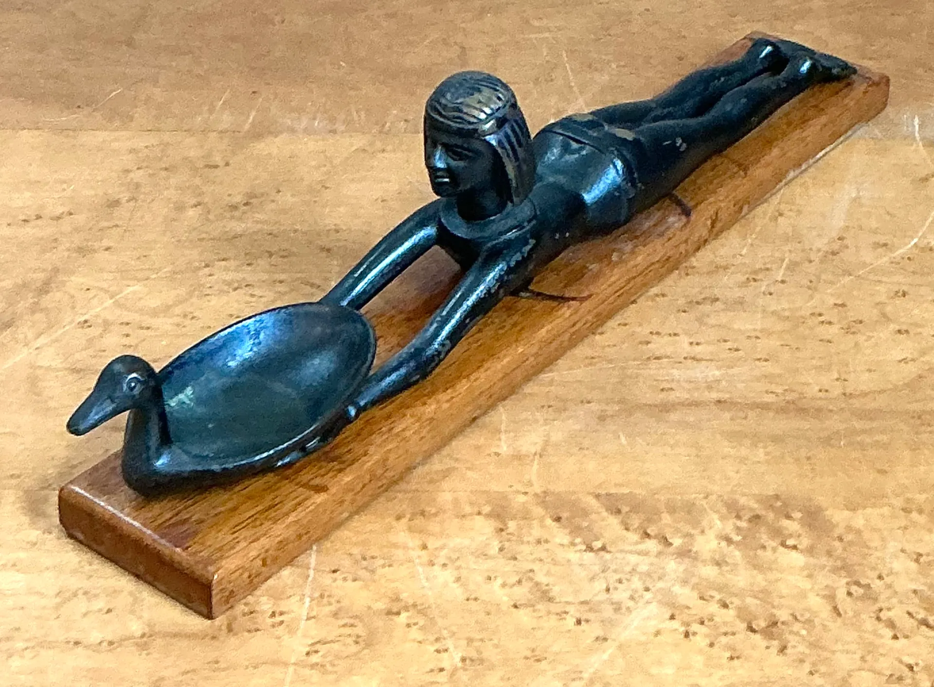 Vintage Metal Egyptian Figure on Wood Base — additional photo 5