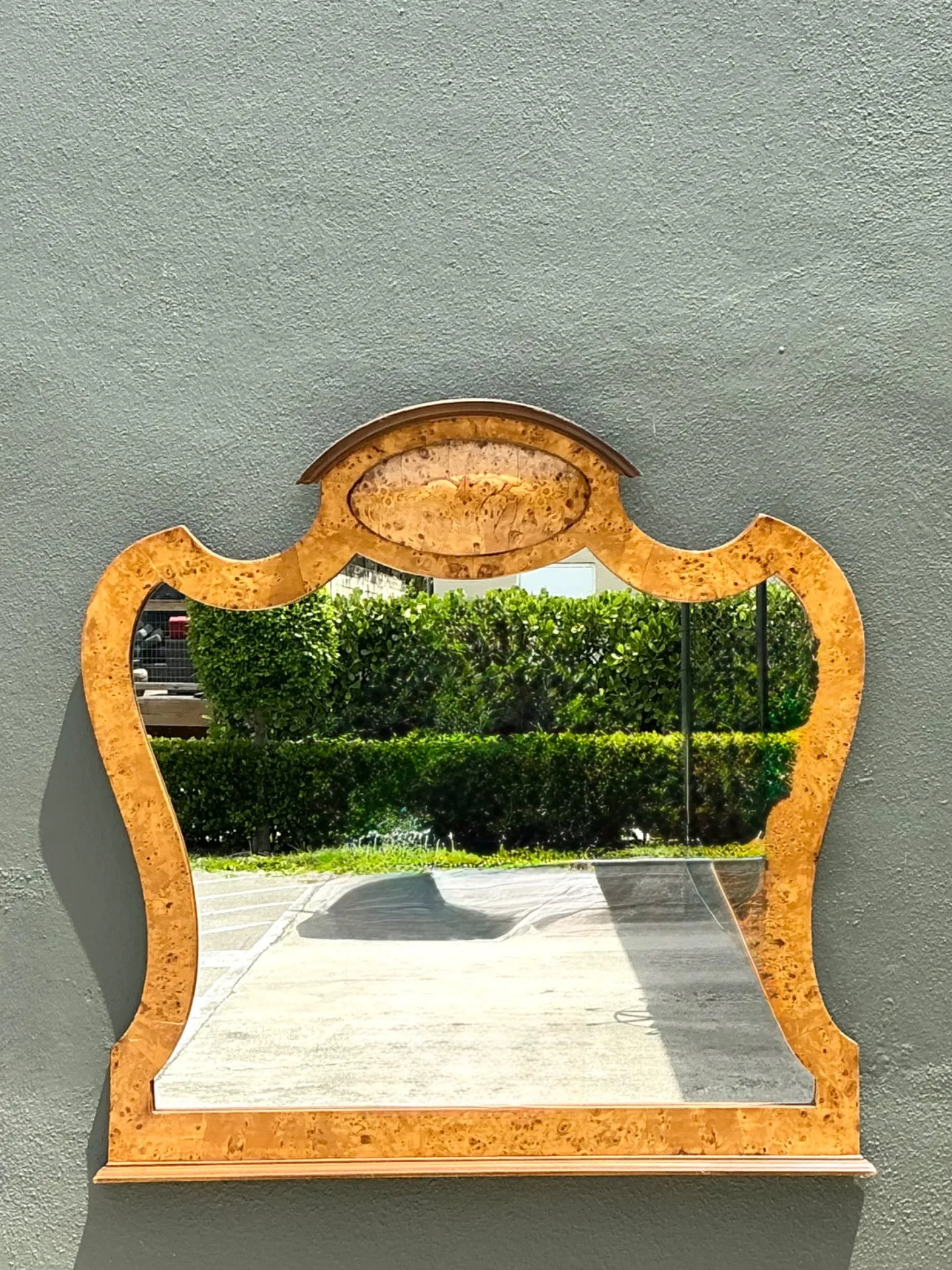 Vintage Burl Wood Marquetry Wall Mirror — additional photo 2