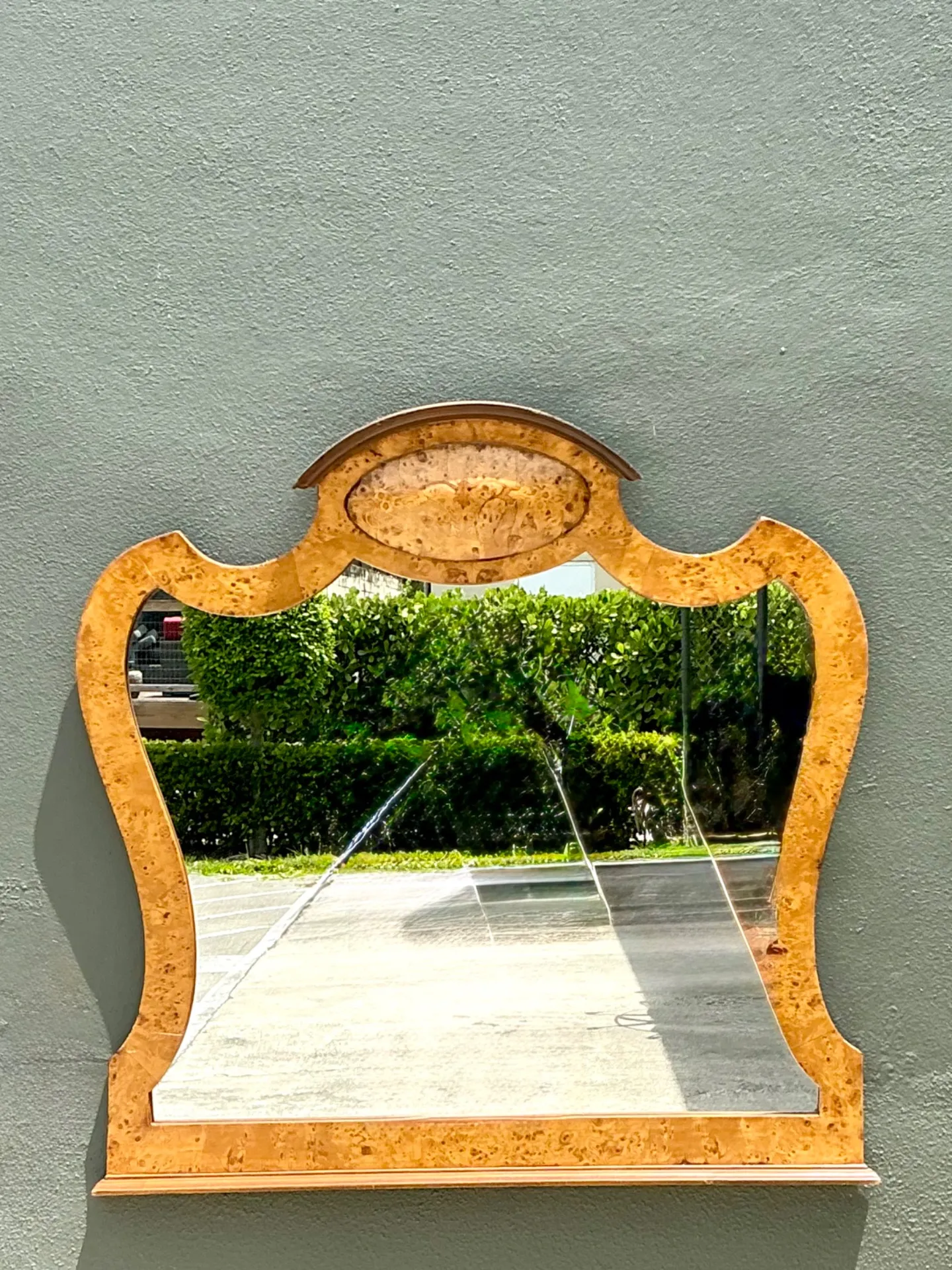 Vintage Burl Wood Marquetry Wall Mirror — additional photo 1