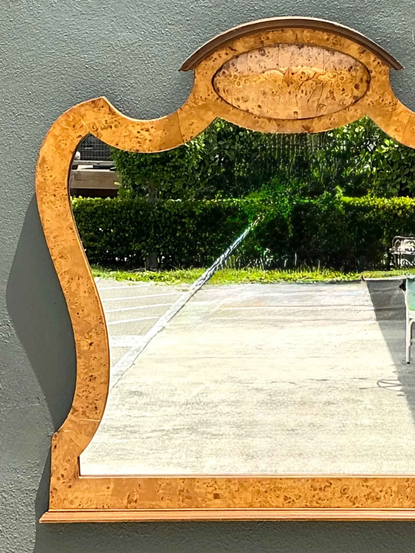 Vintage Burl Wood Marquetry Wall Mirror — additional photo 8