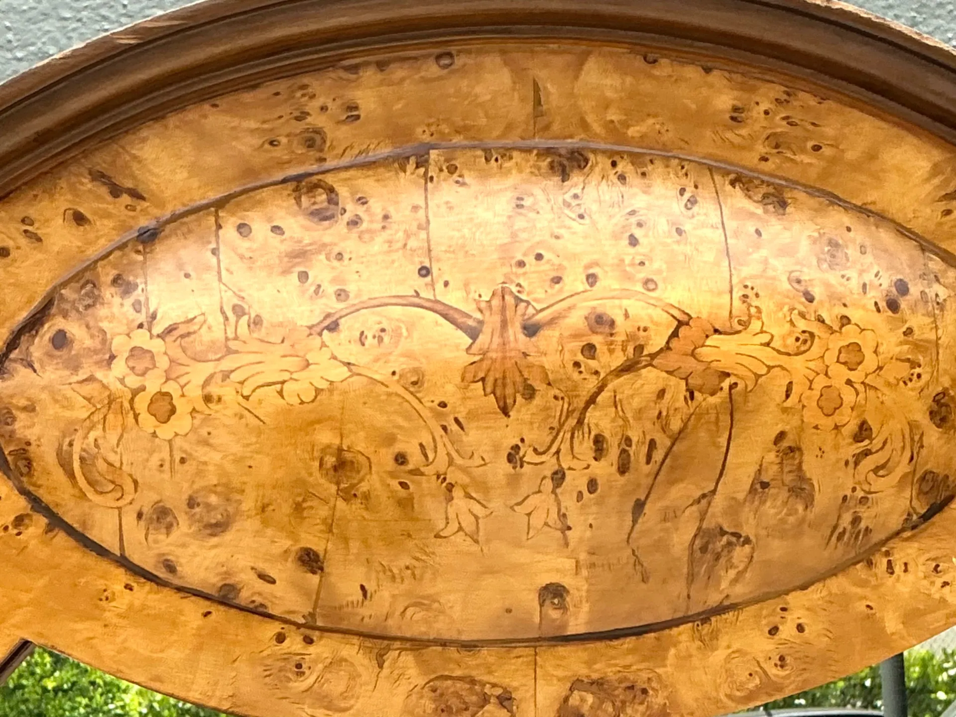 Vintage Burl Wood Marquetry Wall Mirror — additional photo 3