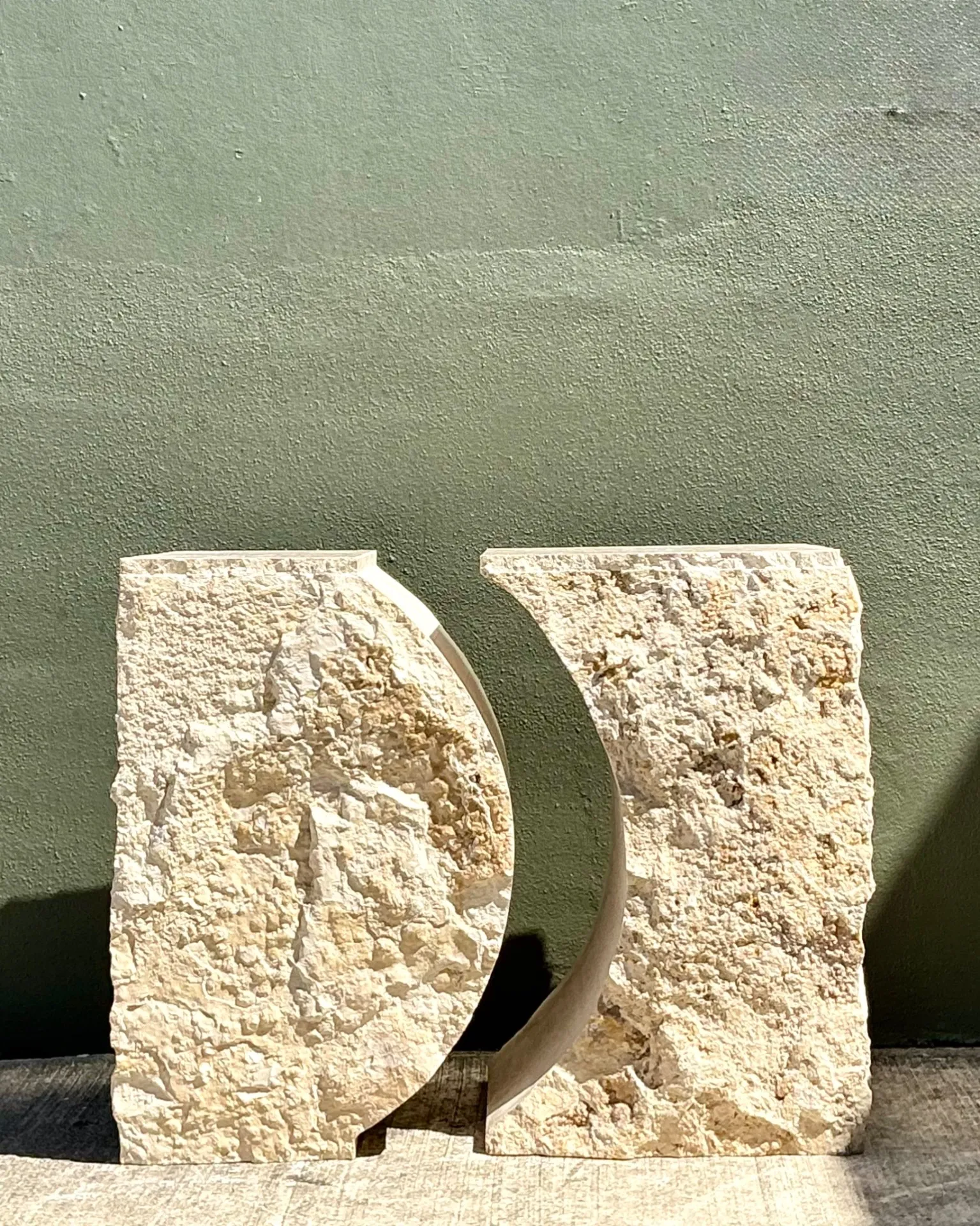 Vintage Geometric Tessellated Stone Table Pedestals - Set Of 2 — additional photo 4