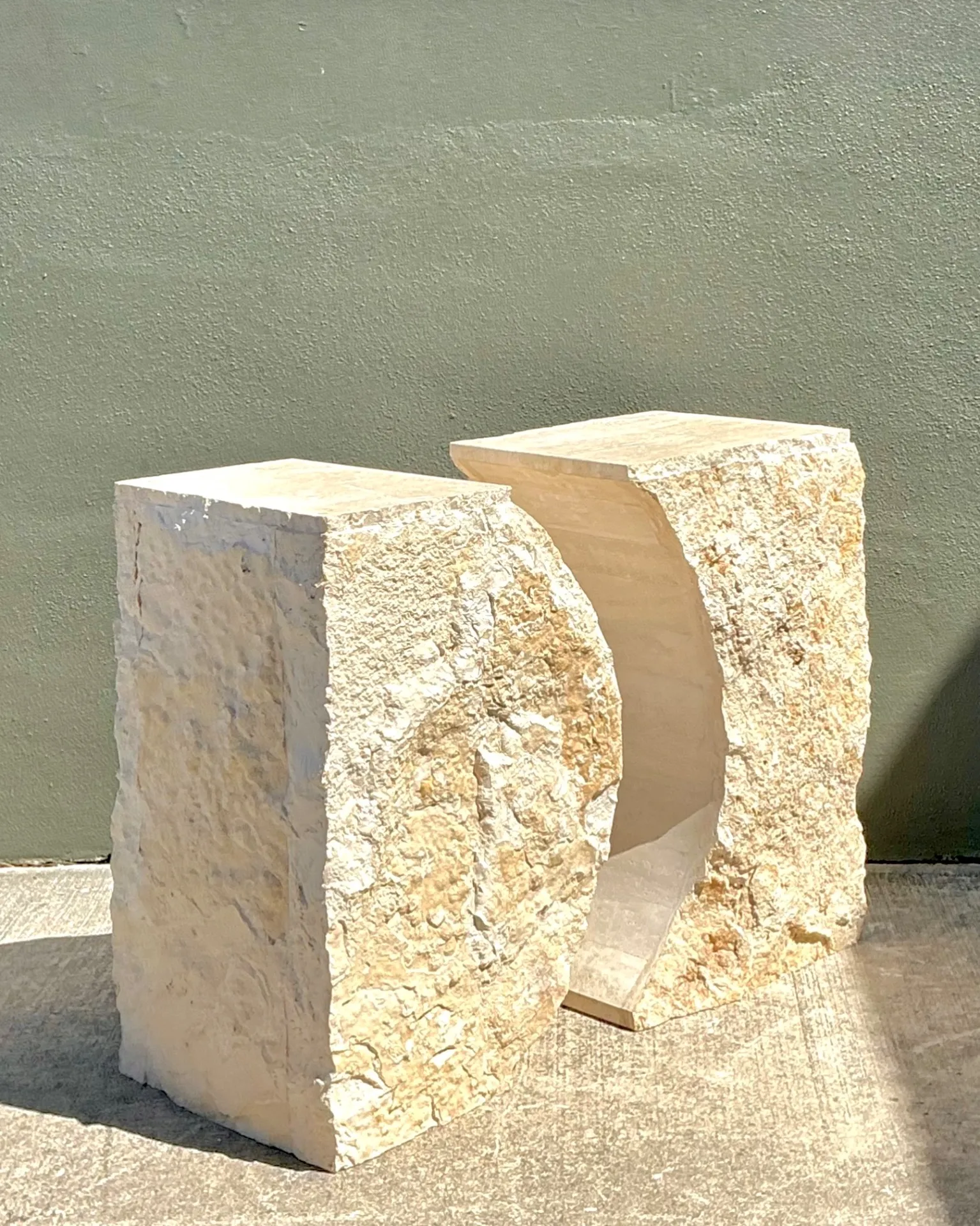 Vintage Geometric Tessellated Stone Table Pedestals - Set Of 2 — additional photo 1