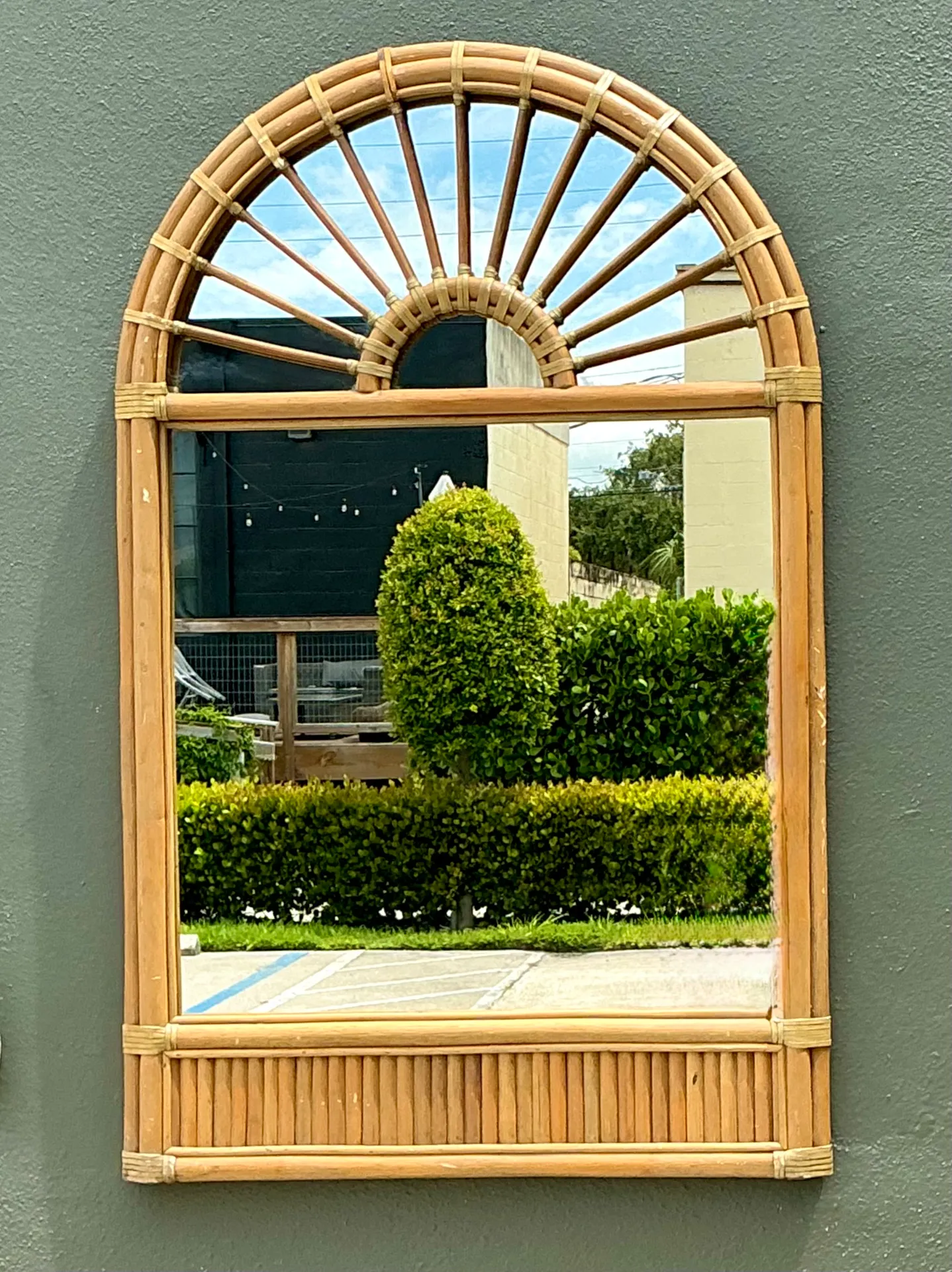 Vintage Boho Arched Rattan Mirror — additional photo 1