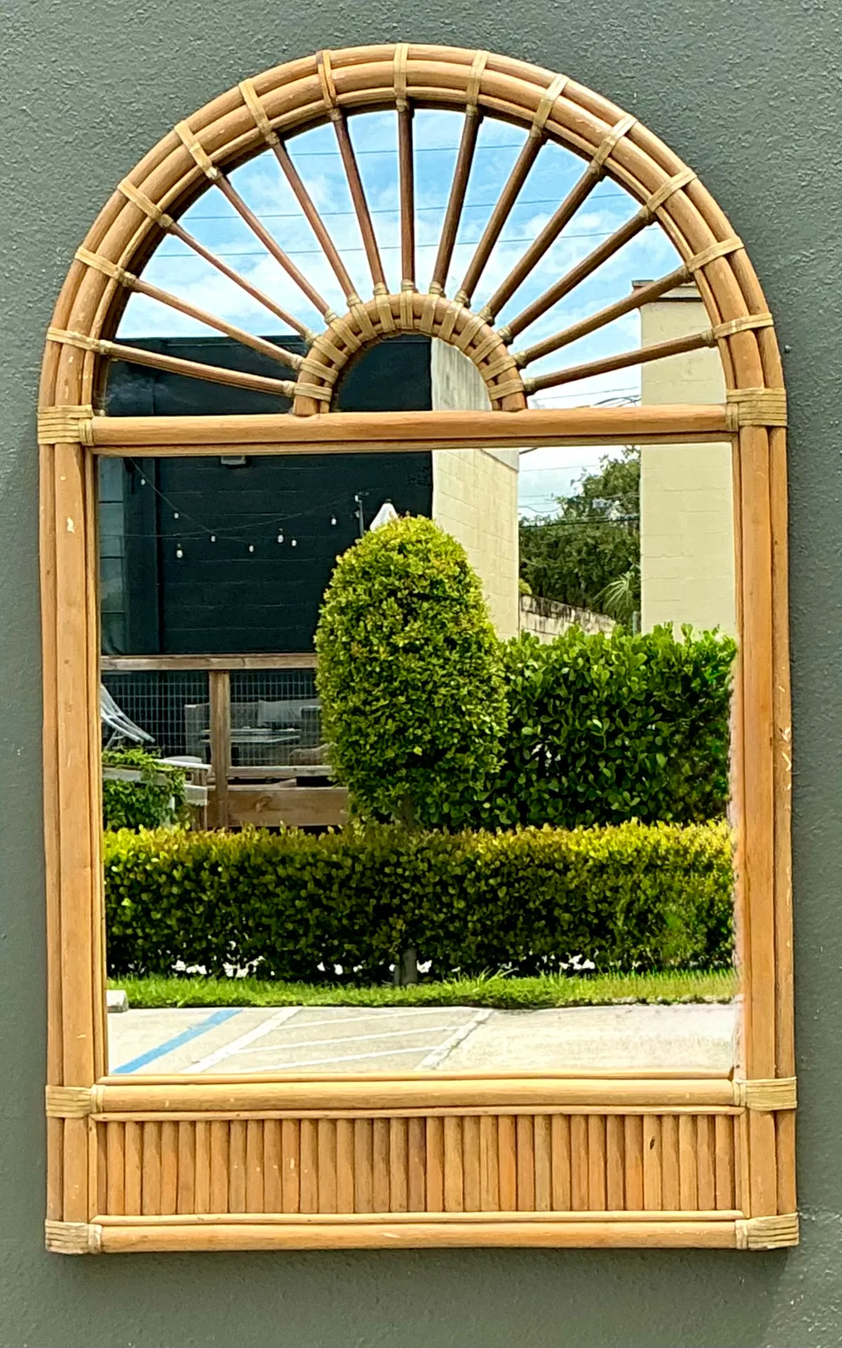 Vintage Boho Arched Rattan Mirror