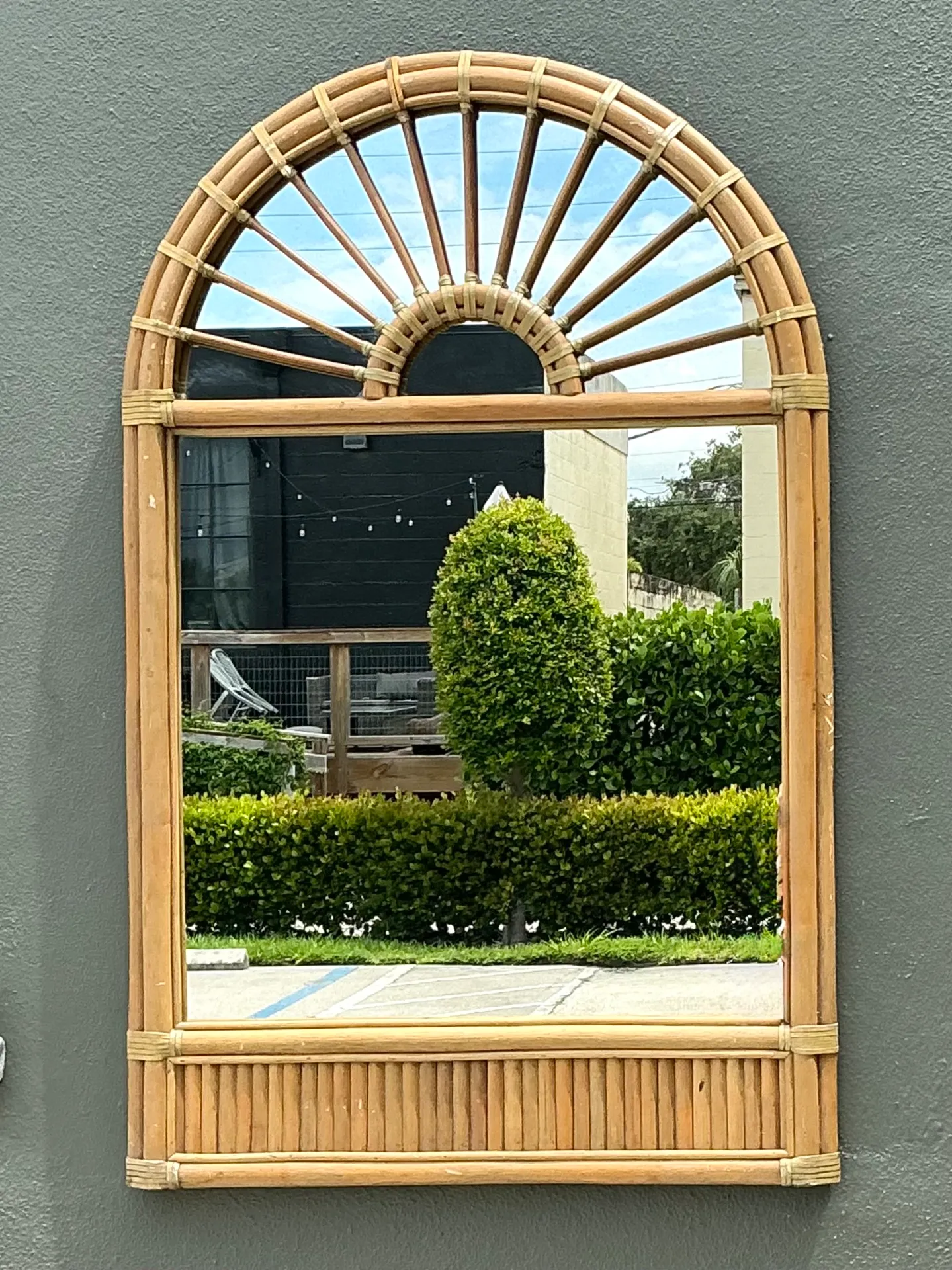 Vintage Boho Arched Rattan Mirror — additional photo 3