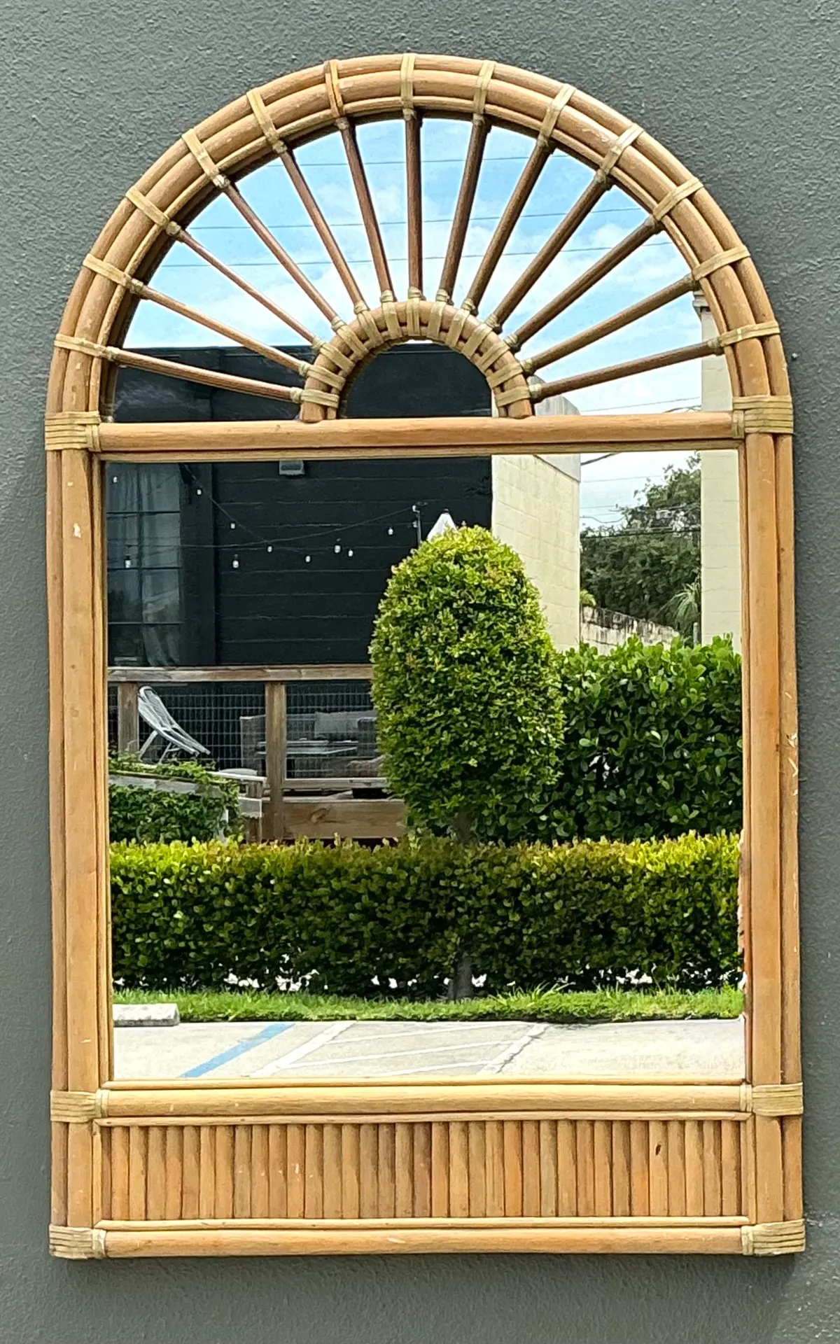 Vintage Boho Arched Rattan Mirror — additional photo 3