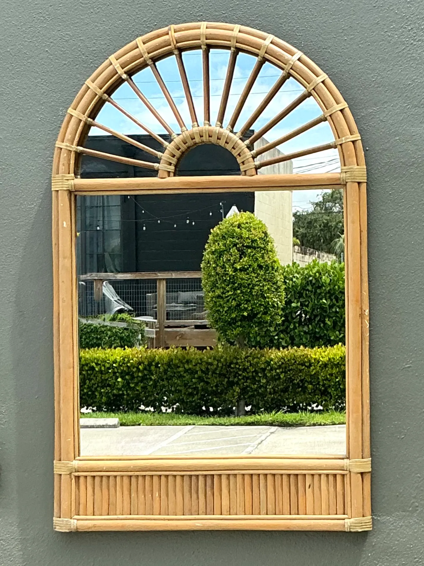 Vintage Boho Arched Rattan Mirror — additional photo 6