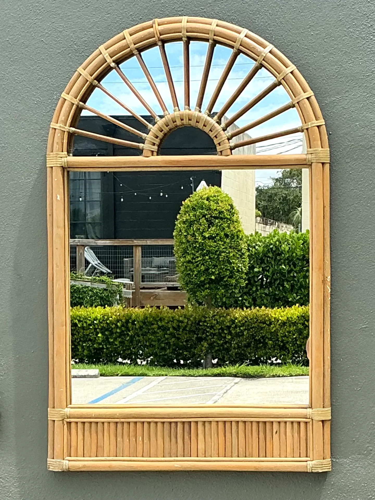 Vintage Boho Arched Rattan Mirror — additional photo 5