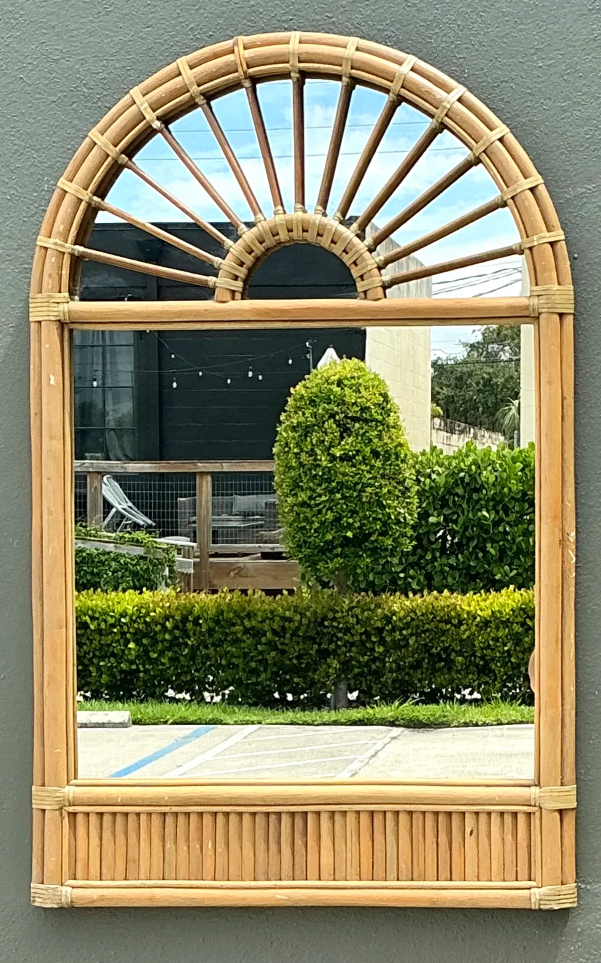 Vintage Boho Arched Rattan Mirror — additional photo 5