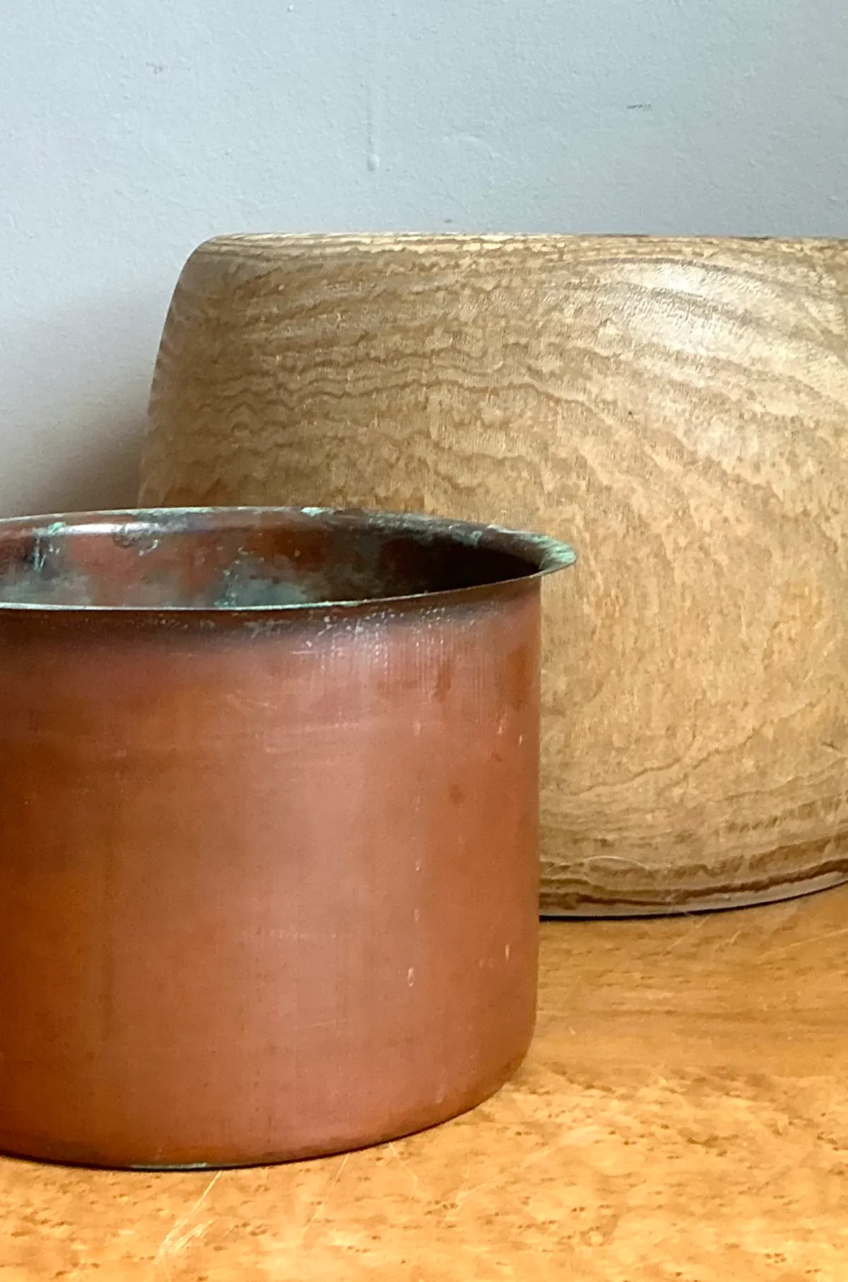 Vintage Wood Vessel Planter With Copper Insert — additional photo 3