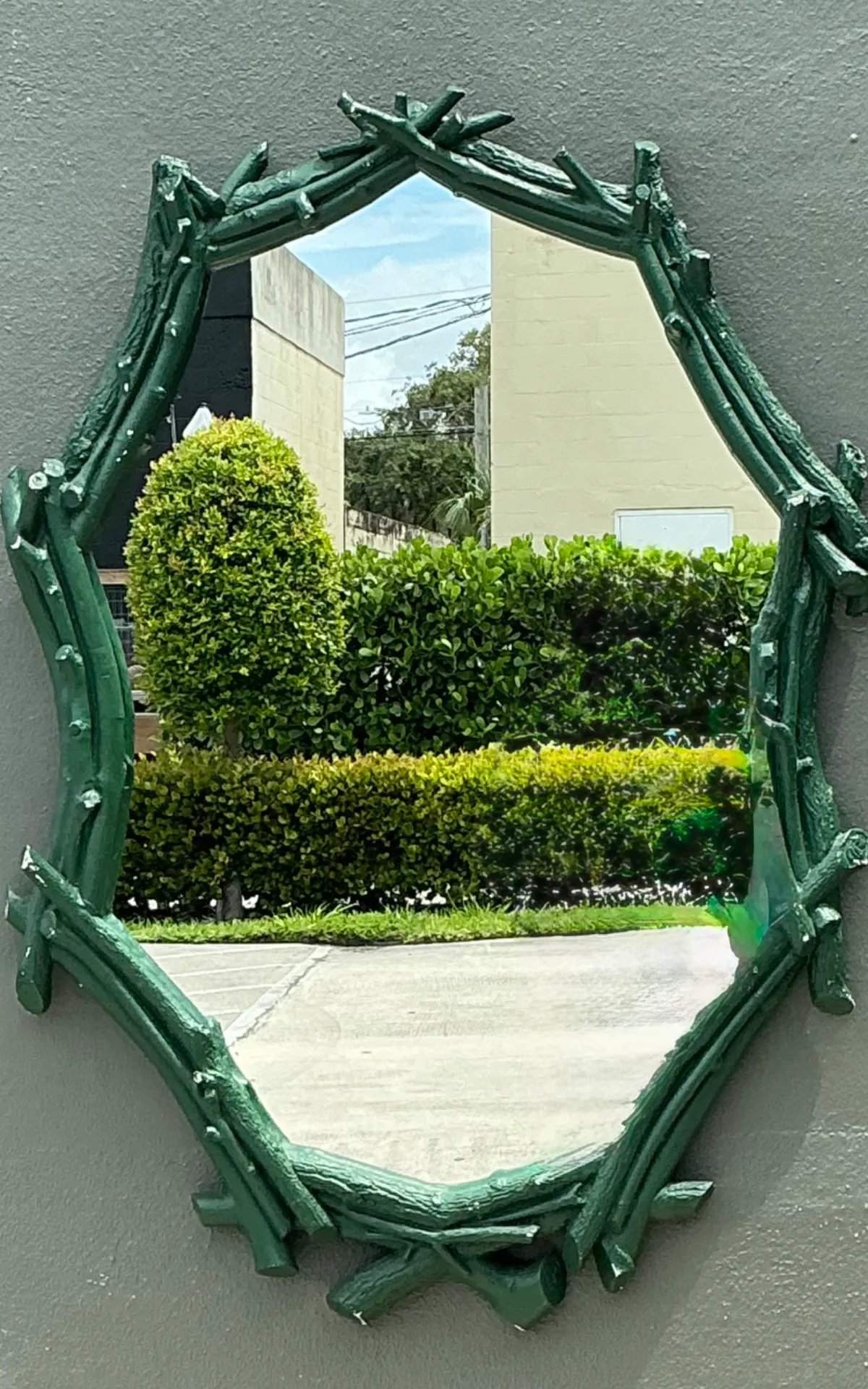 Vintage Green Painted Twig Mirror