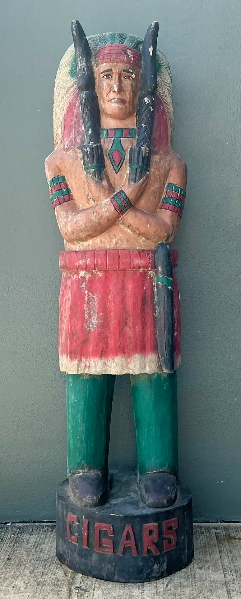 Vintage Monumental Carved Wood Native American Cigar Sculpture — additional photo 2