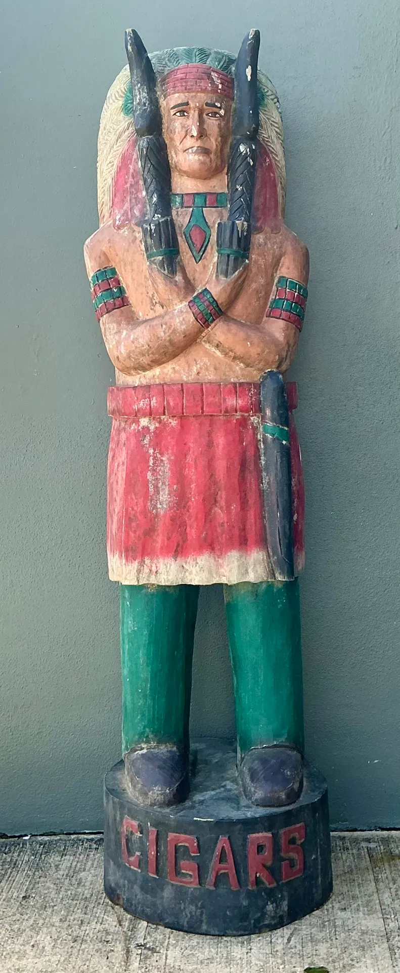 Vintage Monumental Carved Wood Native American Cigar Sculpture — additional photo 4