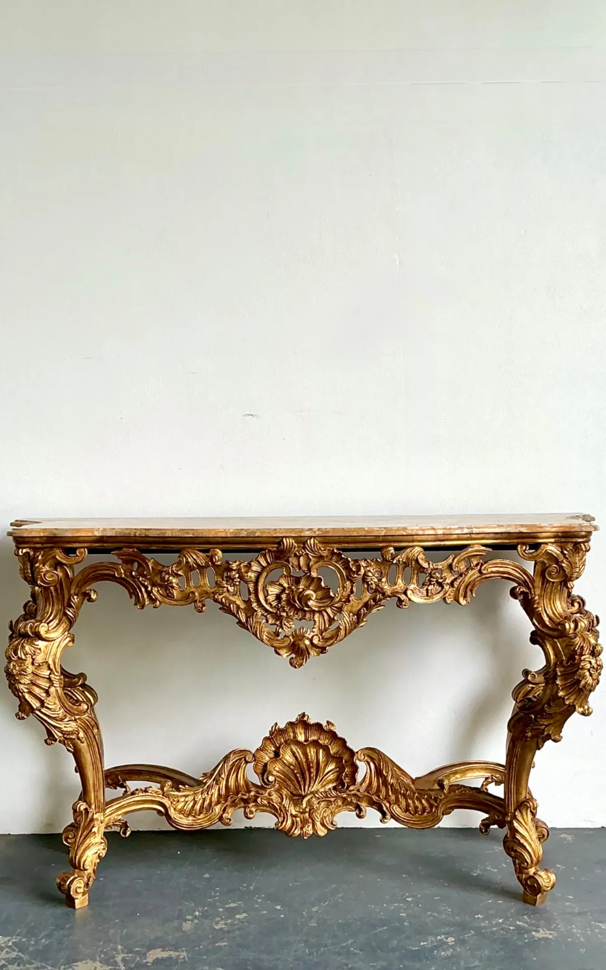 Antique Rococo Giltwood Console with Marble Top